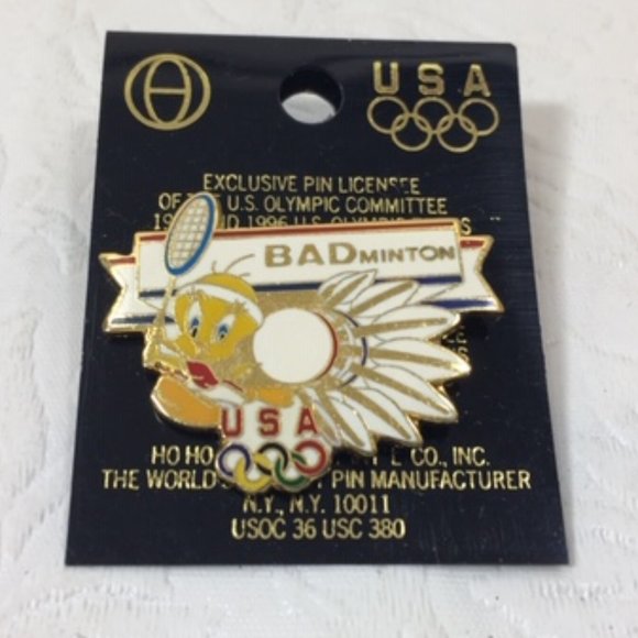 VTG TWO USA Olympic Enamel Pins Atlanta 1996 Tweety Bird Sylvester Cat 1.25" - Picture 3 of 6